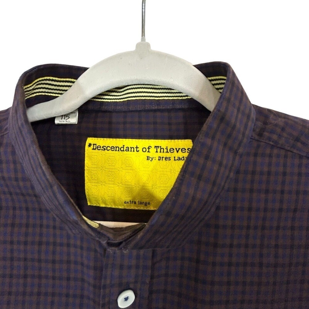 Descendant of Thieves Shirt Mens XL Purple Plaid Dres Ladro Button Down Casual - Picture 4 of 12